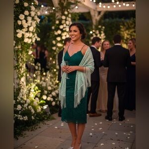 Elegant Mint Green Lace Shawl 33”x57”